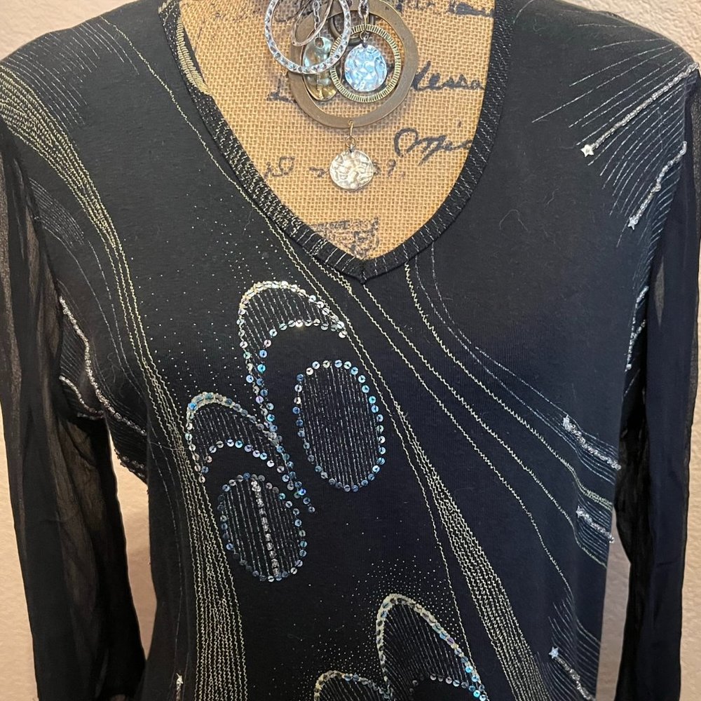 Le Mieux Studio Black, Sequins, Beads And Geometric Design Top